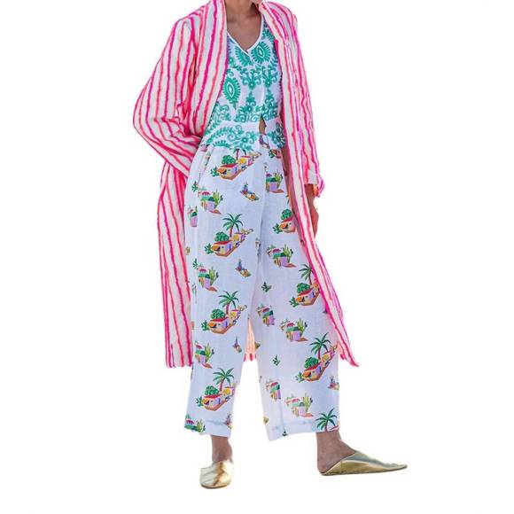 NEW NIMO WITH LOVE fennel wide leg pants in village print - Picture 4 of 4